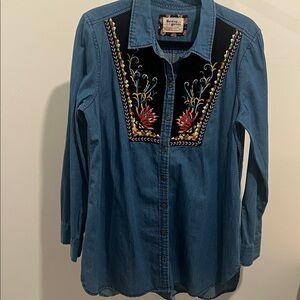Anthropologie Holding Horses Embroidered Western Tunic Shirt Denim Women’s Sz 12